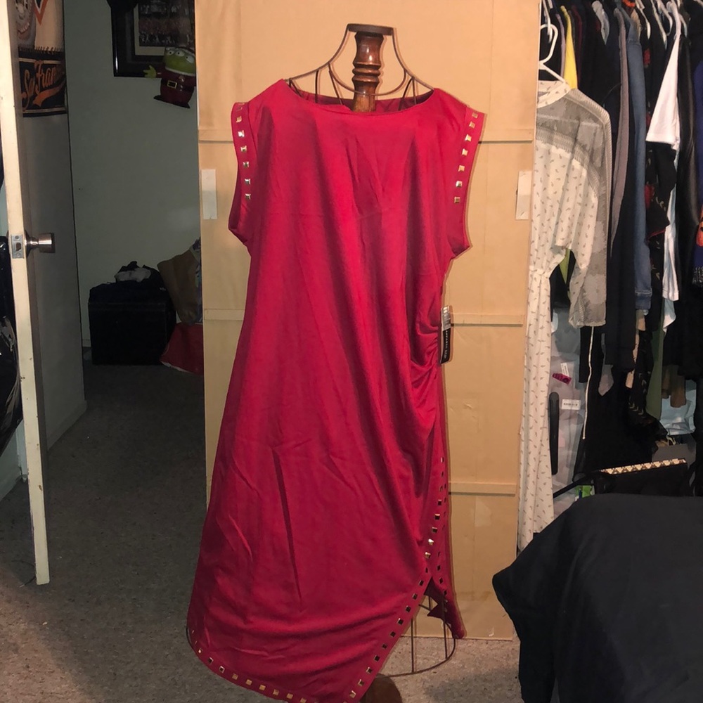 Burgundy Asymmetrical Stud dress